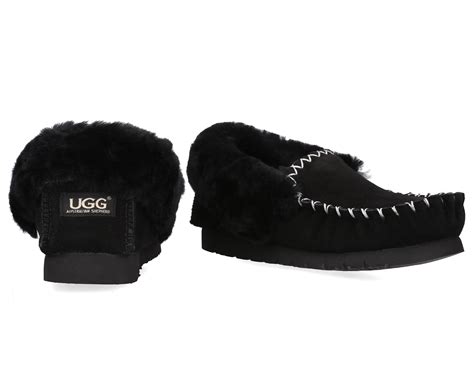 Australian Shepherd Ugg Unisex Popo Sheepskin Moccasin Slippers - Black ...