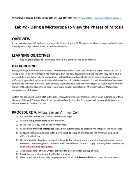 Virtual Microscope Lab 2 - Virtual Microscope by BIONETWORK ONLINE EDITION - Studocu