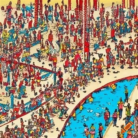 Where's waldo puzzle with hidden characters on Craiyon