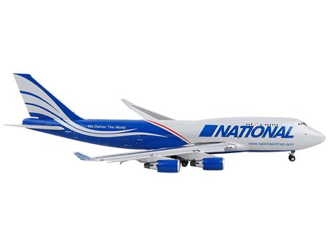 Diecast Boeing 747-400F Commercial Aircraft with Flaps Down "National Airlines" Gray and Blue 1/ ...