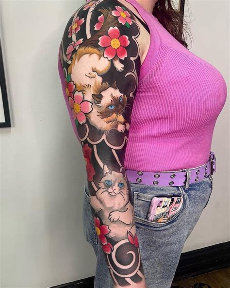 Cat sleeve by Schlgrl, at Fitzroy Tattoo, Melbourne, Australia : r/tattoos