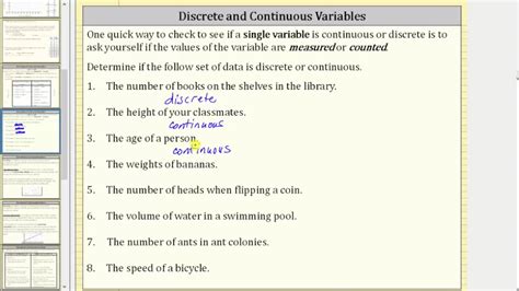 Discrete and continuous variables - Discrete and continuous variables