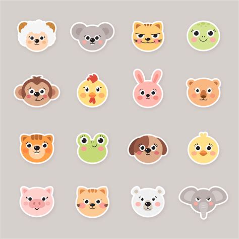 Cartoon Animal Face Stickers | Animal stickers, Cartoon stickers, Animal faces