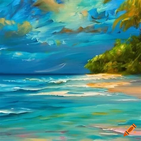 Oil painting of the caribbean beach