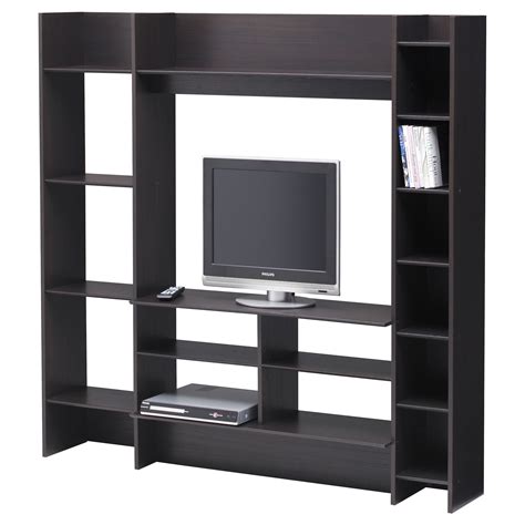 an entertainment center with shelves and a tv on it's stand in front of a white background