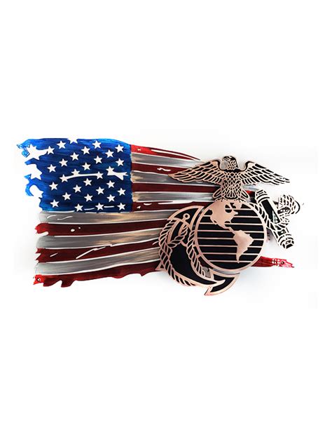 Tattered Flag w/Marine Corps Logo Metal Wall Art - Metal Decor Studios