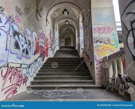 Graffiti-covered Stairs and Passages, Stretching Horizontally through ...