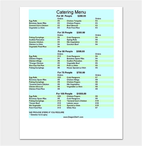 Catering Price List Template - 10+ Menus & Price Lists