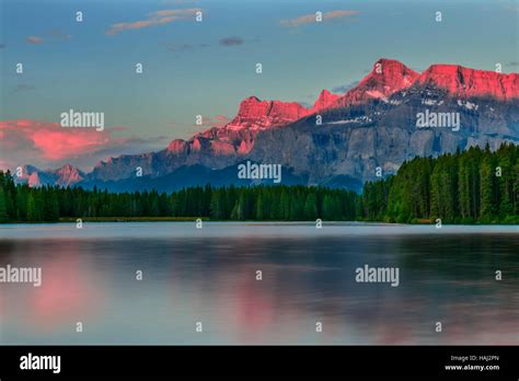 Sunrise at Two Jack Lake with Mount Rundle (Banff National Park, Rocky ...