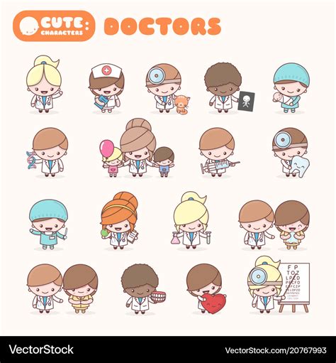 Cute chibi kawaii characters alphabet professions Vector Image