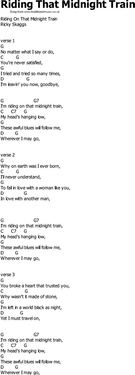 Old Country song lyrics with chords - Riding That Midnight Train