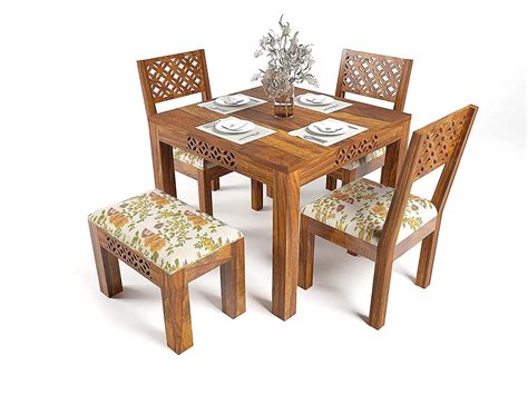 Woodenio Sheesham Wood Dining Table 4 Seater With Chairs Set | Dining ...