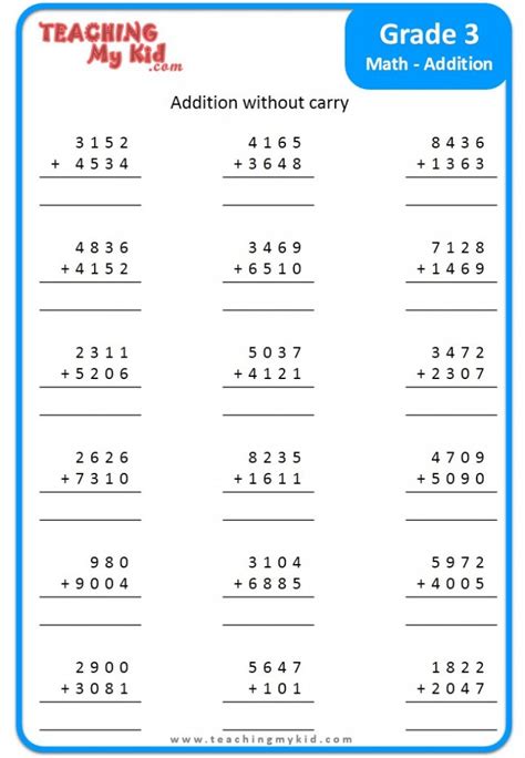 Grade 3 Addition - Free Printable Worksheet - Teaching My Kid