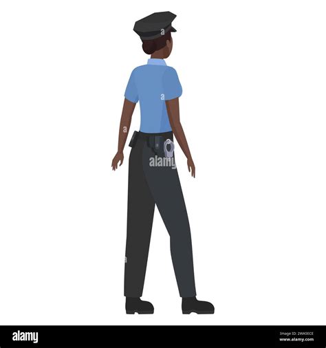 Back view of black police woman. Female police officer cartoon vector illustration Stock Vector ...
