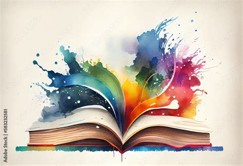 Watercolor Illustration of a Open Book With Colorful Design On Top Of It. Generative AI Stock ...