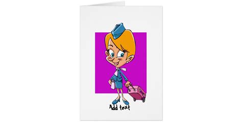 Funny flight attendant cartoon air hostess card | Zazzle