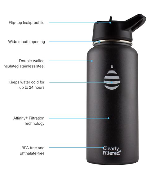 32oz Insulated Stainless Steel Filtered Water Bottle with Filter ...