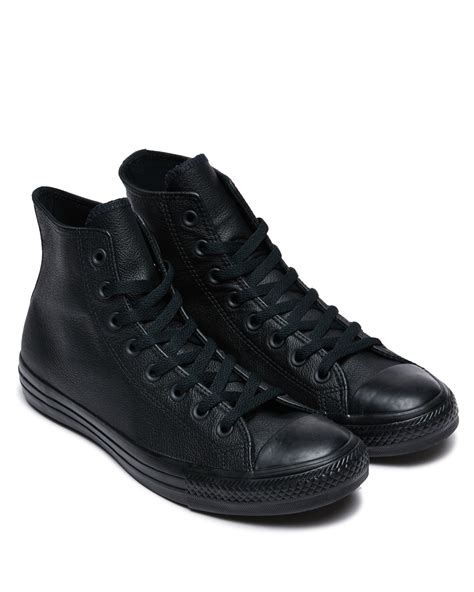 Converse Mens Chuck Taylor All Star Hi Top Leather Shoe - Black Monochrome | SurfStitch