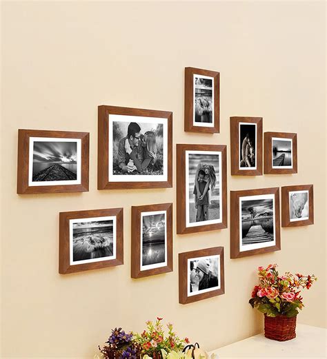 Buy Brown Synthetic Wood wall photo frame set of 11 By Art Street Online - Collage Photo Frames ...