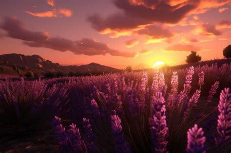 Premium Photo | Sunset over lavender fields