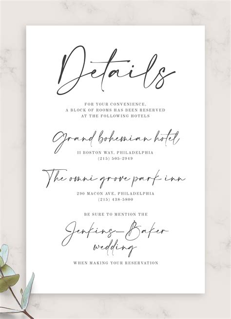 Download Printable Simple Minimalist Wedding Details Card PDF