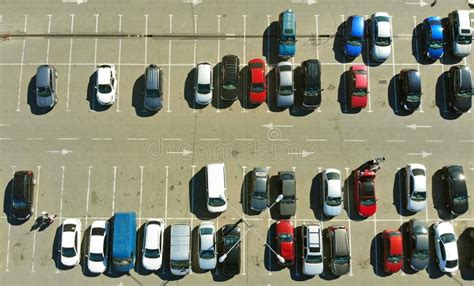 Aerial. Parking Lot with Cars. Top View. Stock Image - Image of mall ...