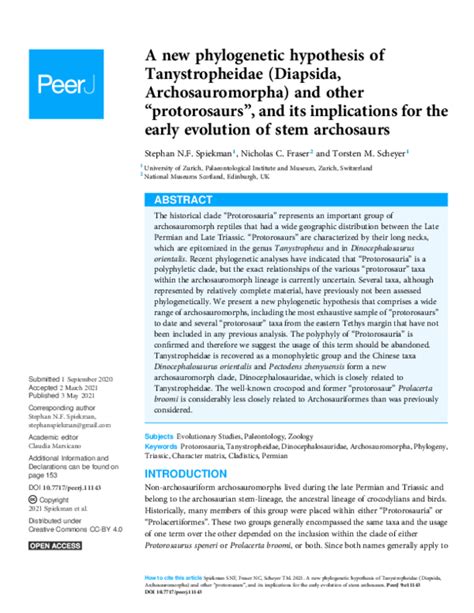 (PDF) A new phylogenetic hypothesis of Tanystropheidae (Diapsida, Archosauromorpha) and other ...