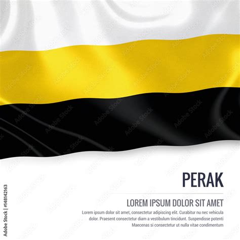 Perak flag. Flag of Malaysian state Perak waving on an isolated white ...