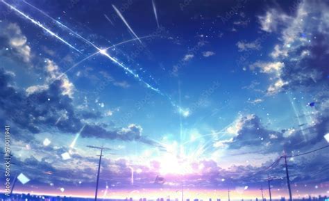 Anime sky art wallpaper background. Fantasy sky with beautiful star falls, Star falls with ...