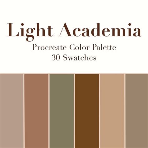 Light Academia Procreate Color Palette 30 Swatches Instant - Etsy