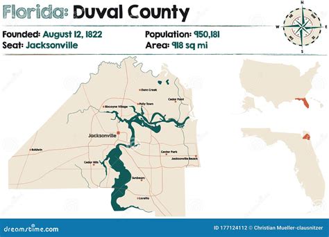 Map of Duval County in Florida Stock Vector - Illustration of ...