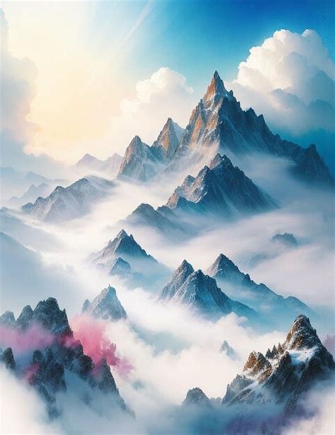 Premium AI Image | Mountains in the clouds Computer digital drawing