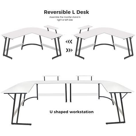 LUFEIYA L Shaped Desk White Corner Computer Desks for Small Space Home Office Student Study ...