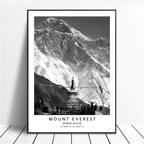 Mount Everest Travel Print Black and White Earth's Highest Mountain Poster Mount Everest Print ...