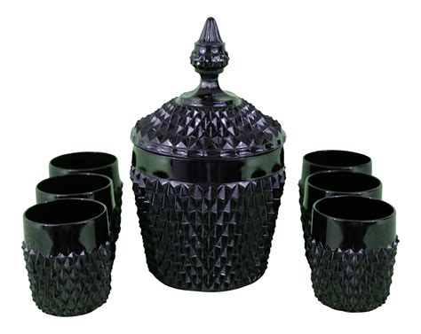Black Cameo by Tiara Hobnail Ice Bucket and Glasses - Set of 7 on Chairish.com | Fenton ...