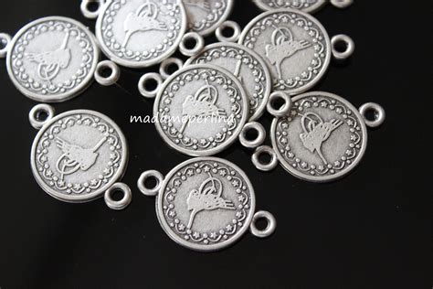 4 Replica Tugra connector links antique silver plated curved coin 28x20mm Ottoman tughra Turkish ...