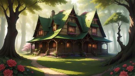 Premium AI Image | The house in the forest anime art style