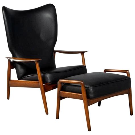 Mid-Century Modern Black Leather Armchair Recliner with Matching ...