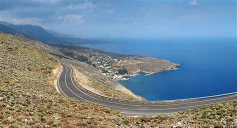 Sfakia, Crete, Greece. On the winding east-west road between Hora Sfakion (visible down the ...