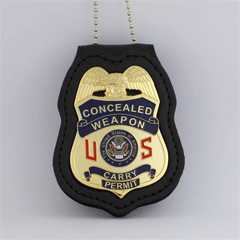 Concealed Carry permit Handgun License Metal Badge 2 1/4 inch & leather holder