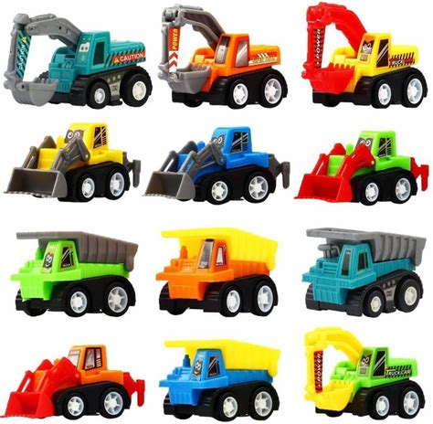 Enorme JCB Construction Vehicles 12 Pieces Toy Set, Mini Size Push and Go Crawling Truck Toy Kit ...