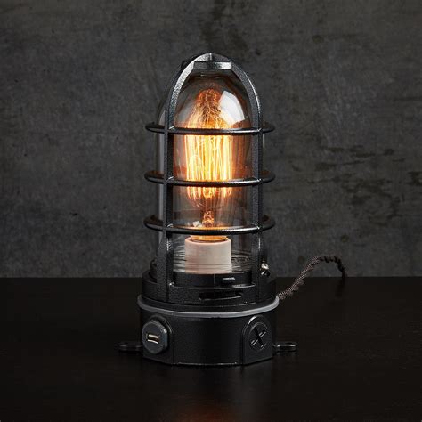 Industrial USB Lamp in Hammered Black Nautical cage Lamp