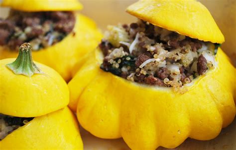 Stuffed Patty Pan Squash with Quinoa, Beef and Spinach