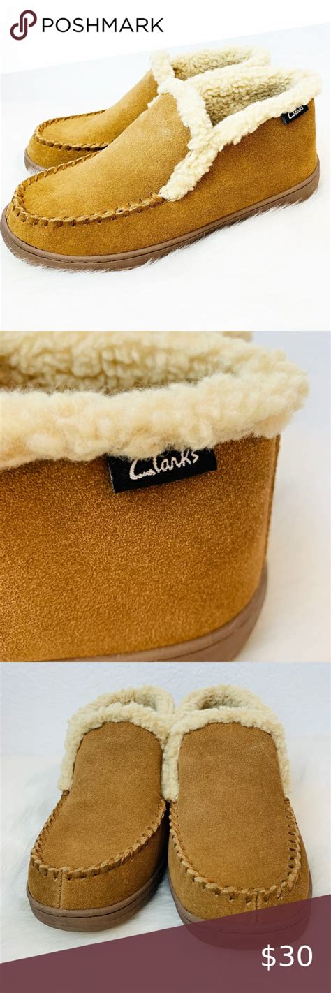 Clarks Men's Slippers Size 9M Leather Sherpa Lined Indoor Outdoor Bootie Men Suede, Suede ...