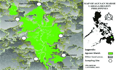 Map showing the sampling sites: Agusan Marsh, Agusan del Sur, Caraga ...