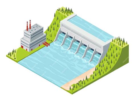 Premium Vector | Hydro power isometric hydroelectric power plant ...