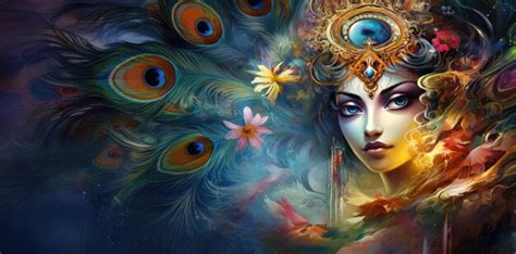 Premium AI Image | god krishna peacock feather background