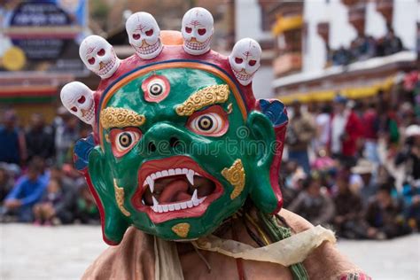 Tibetan Buddhist Lamas in the Mystical Masks Perform a Ritual Tsam Dance . Hemis Monastery ...