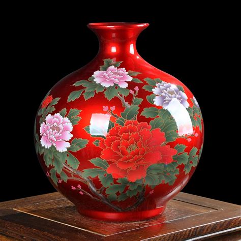 Jingdezhen ceramics China red crystal glaze vase of modern living room ...