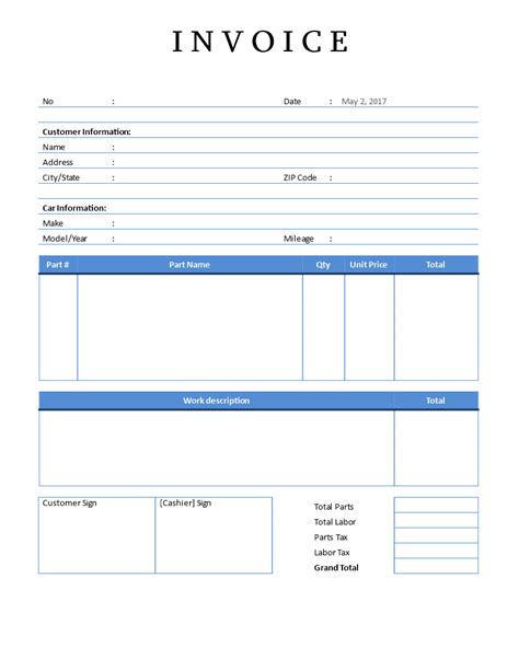 Get Car Service Invoice Template Pdf PNG | Invoice Template Ideas